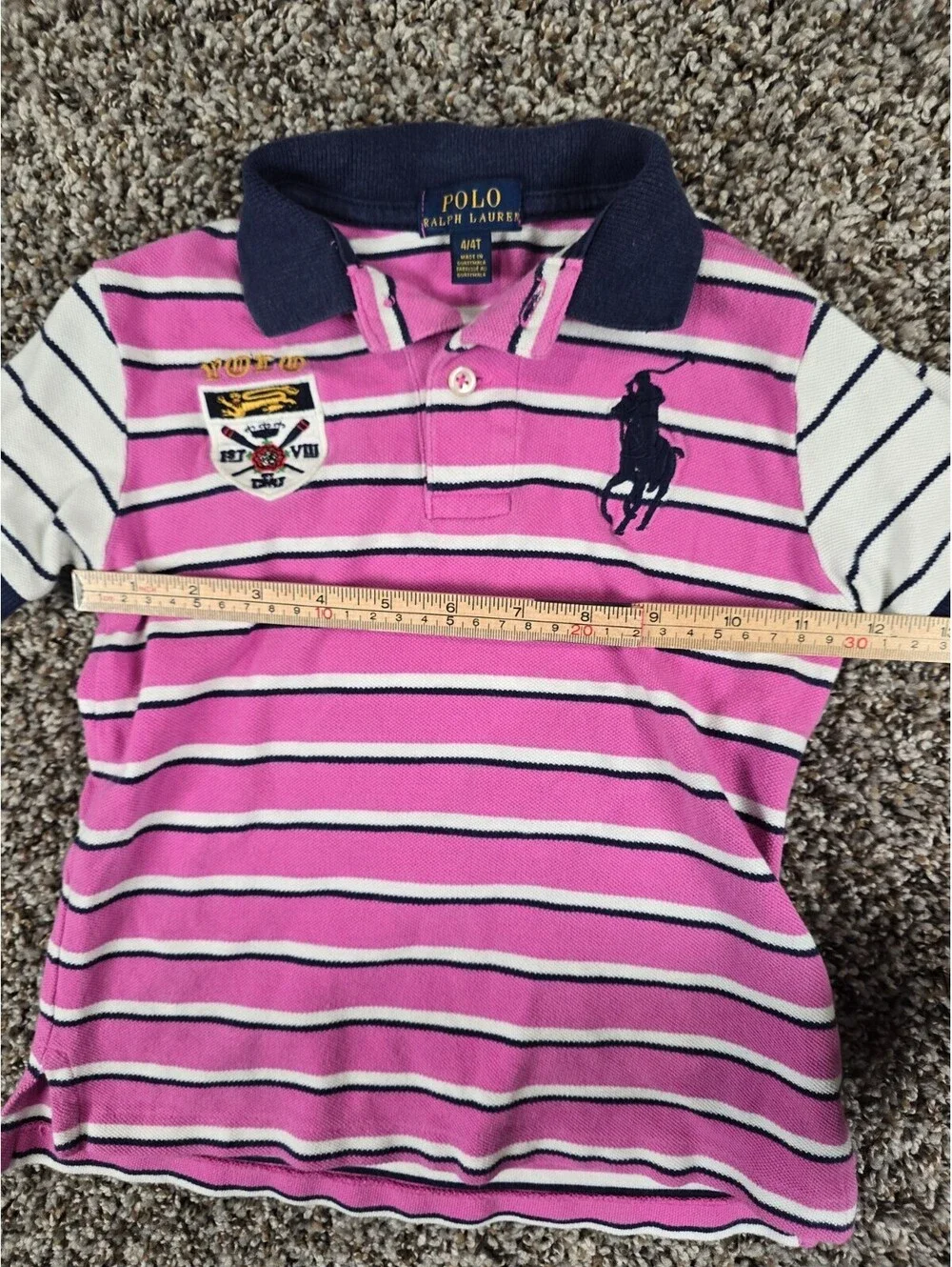 Polo Ralph Lauren Boy’s Sz 4T Big Pony Crest Stripe Polo Shirt Pink & Black
